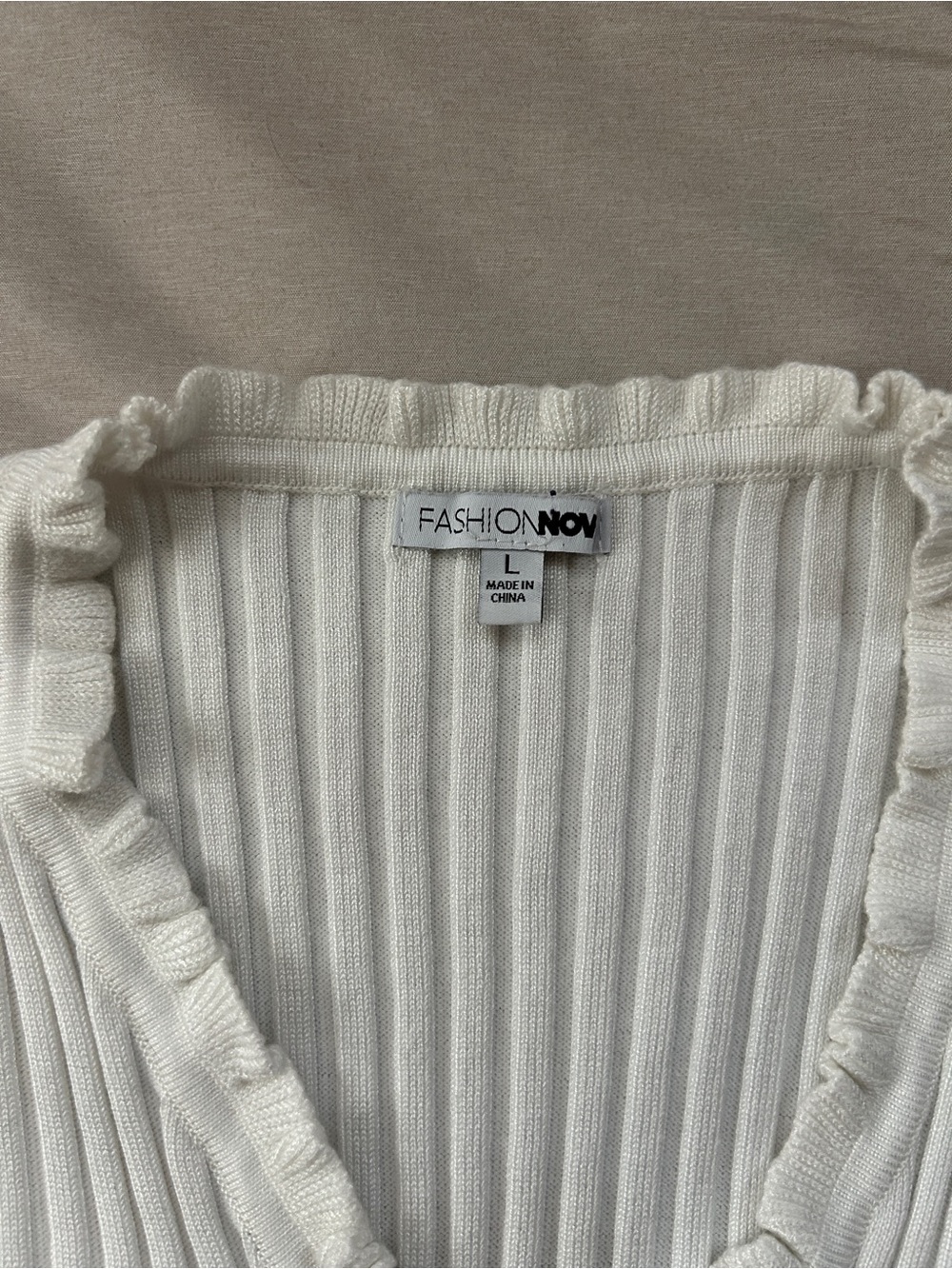 Fashion Nova Cream Ribbed Ruffle-Trim Top - Picture 4 of 4